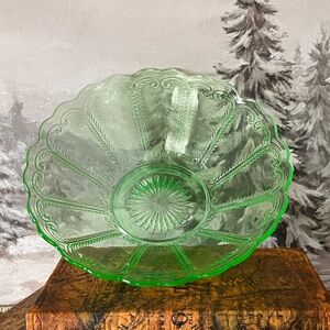 Vintage Uranium Glass Console Bowl 1930s Depression Glass Glows Under UV Light